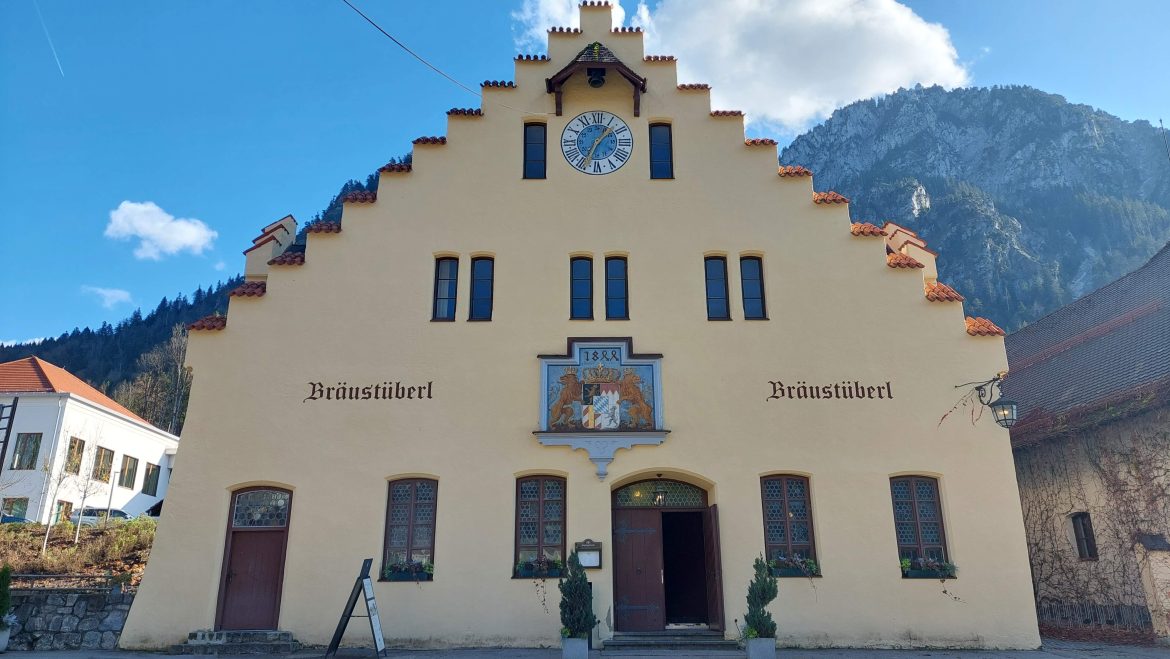 braustuberl-hohenschwangau-autumn-bavaria-germany front of braustuberl hohenschwangau bavarian tavern in autumn near neuschwanstein castle, bavaria-germany