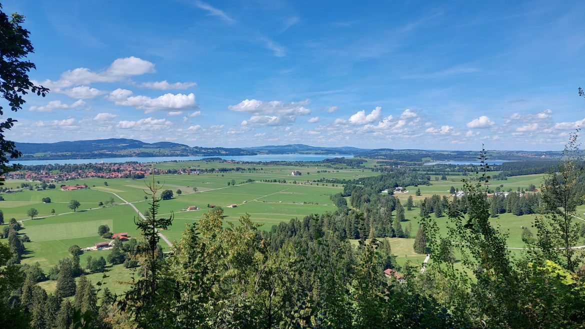 neuschwanstein-castle-lake-view-bavaria-germany summer view from neuschwanstein castle overlooking lakes below, bavaria-germany