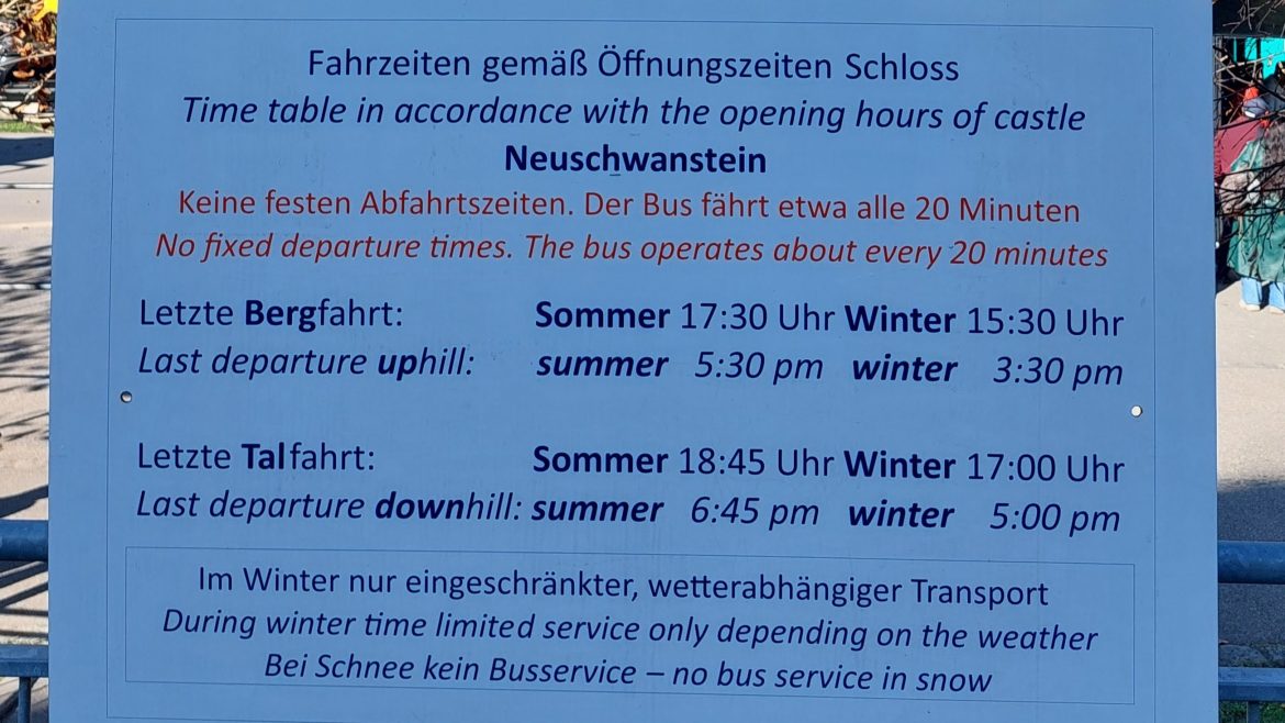 time-table-bus-neuschwanstein-castle-hohenschwangau-bavaria-germany bus timetable from hohenschwangau to neuschwanstein castle, bavaria-germany