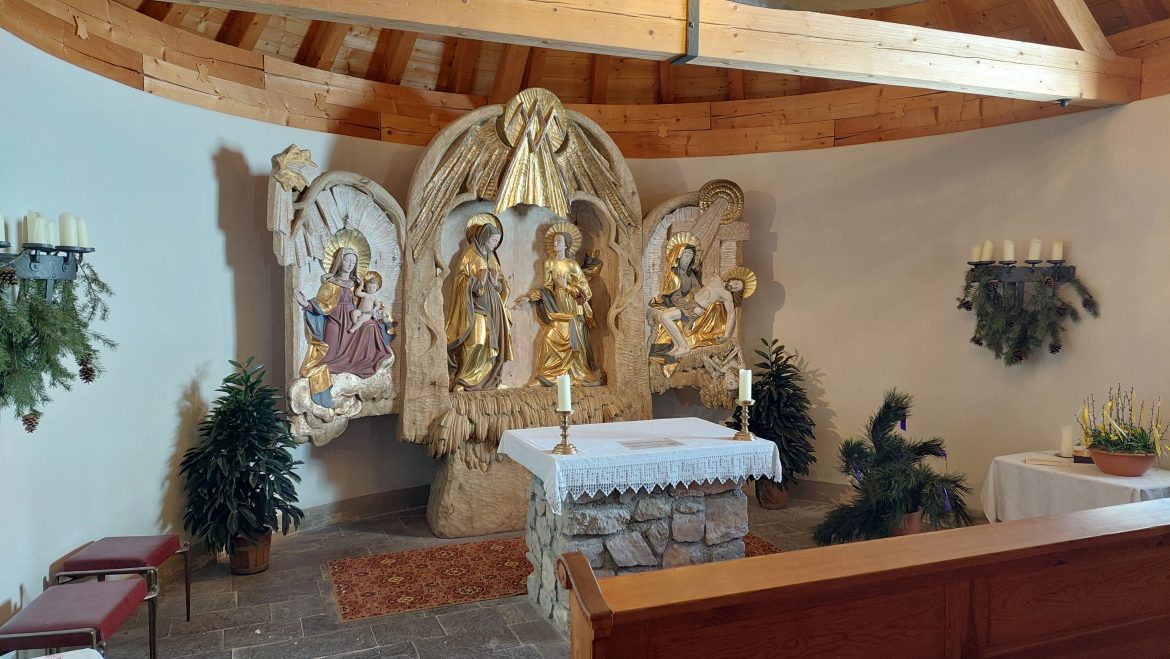 church-sonnalpin-zugspitze-bavaria-germany Altar inside the church near Sonnalpin under Zugspitze, Bavaria, Germany