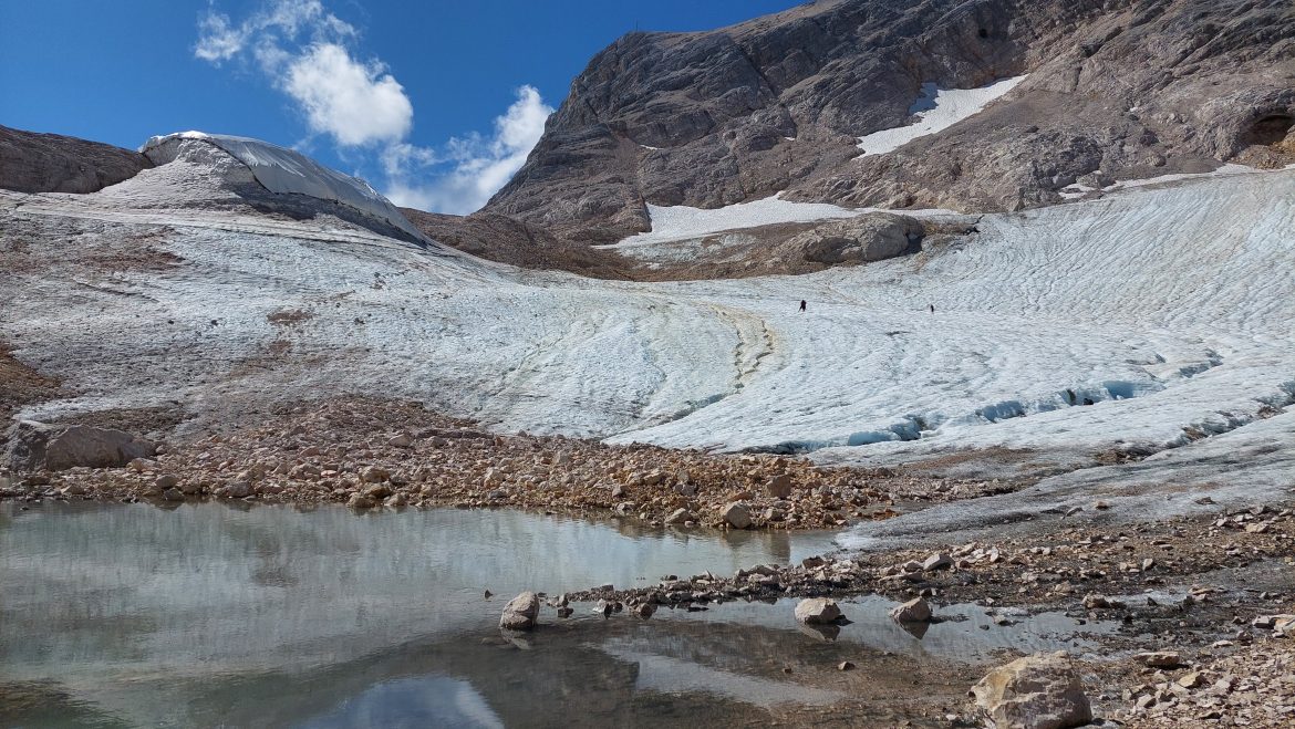 zugspitze-glacier-bavaria-germany Melting glacier next to Sonnalpin under Zugspitze on a sunny day, Bavaria, Germany